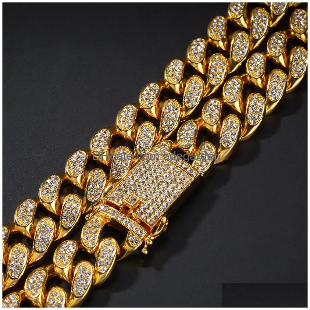 20mm  cuban link chain heavy thick necklace for mens bling bling hip hop iced out gold silver rapper chains women hiphop jewelry