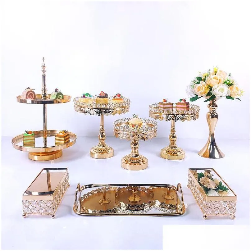 Other Festive & Party Supplies 8pcs Crystal Metal Cake Stand Set Acrylic Mirror Cupcake Decorations Dessert Pedestal Wedding Display
