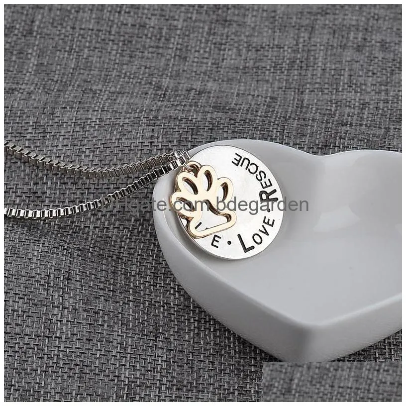 new cute live love rescue lettering pendant necklace animal cat dog paw print personalized necklace for women&men s fashion jewelry