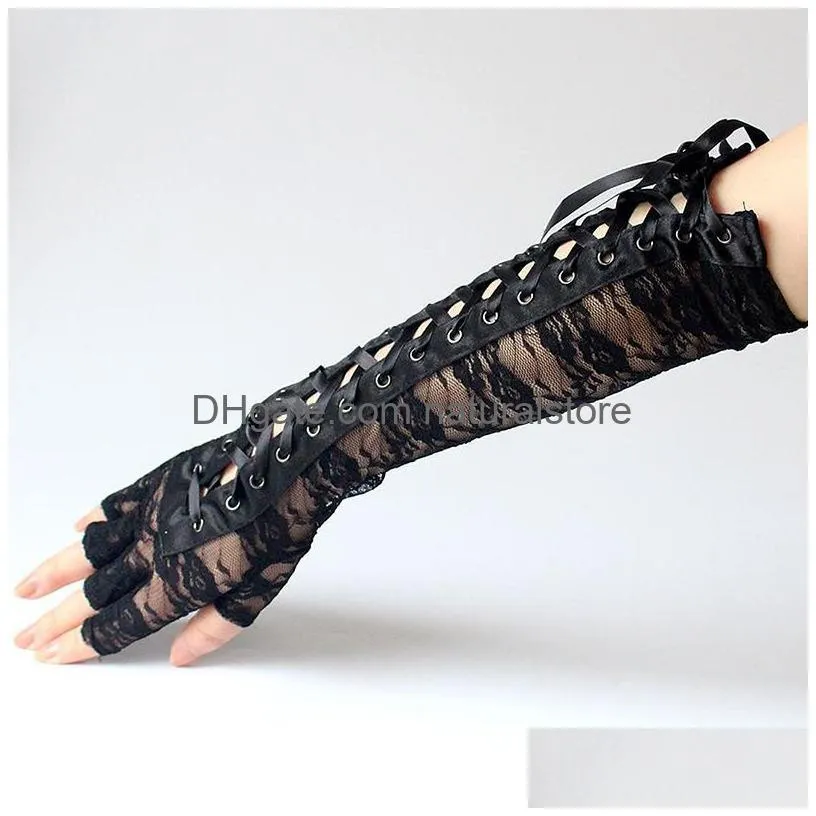 women gothic long glove fingerless black punk hip  jazz disco mittens clubwear dance cosplay party costumes fashion 1 pair