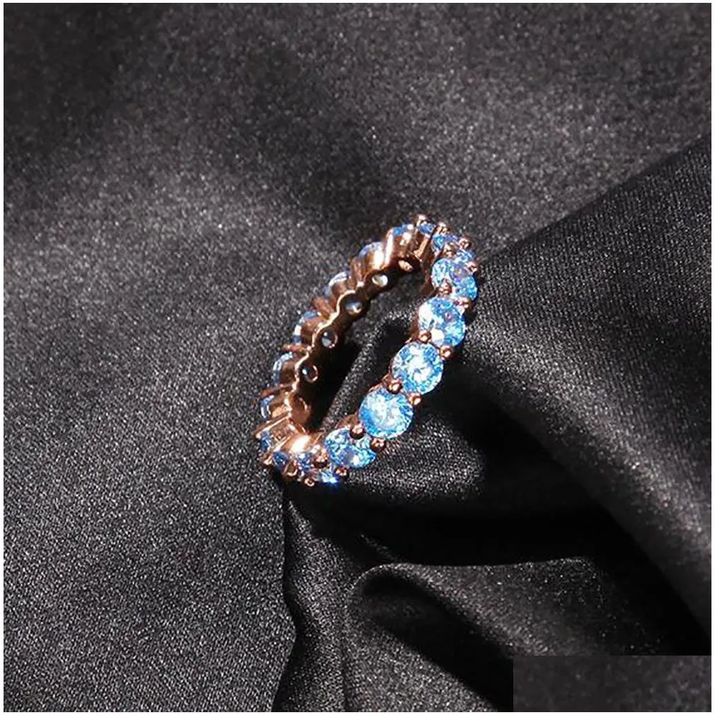 1row blue stone cz cubic zirconia ring for men women simulated diamonds micro pave hiphop jewelry us size5-9