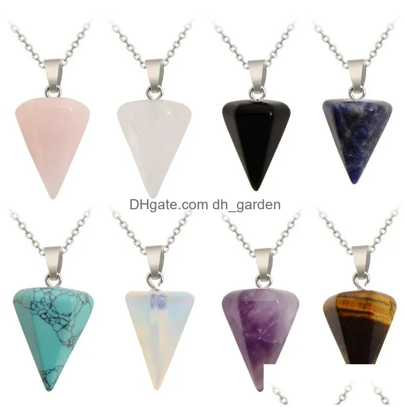 crystal agate natural stone hexagonal bullet head cone cut soul pendant charm necklace pendant accessories