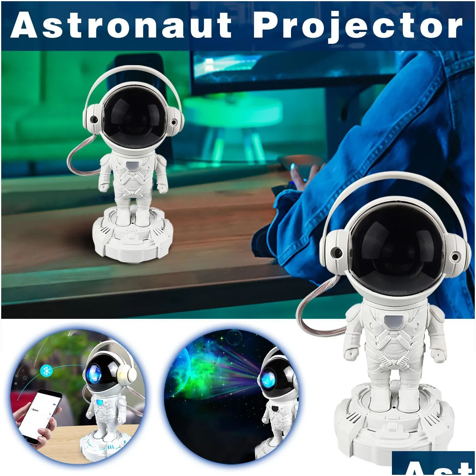 Multi-function Bluetooth Speaker Astronaut Star Light Bedroom Colorful Projection Light Atmosphere Light Spaceman Ornaments Night