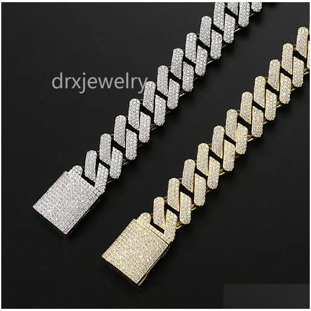 20mm iced cuban link prong diamond chain necklace 14k white gold plated cubic zirconia hiphop jewelry 16inch-24inch