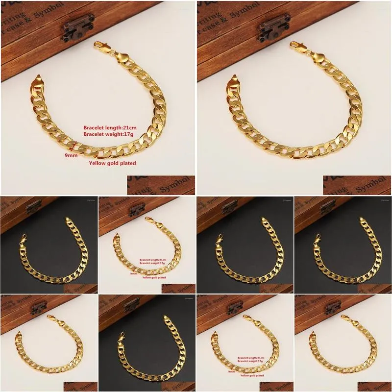Bangle High Qualiaty Gold Bracelet Men Jewelry Wholesale Trendy Color 21CM 9MM Thick Cuban Link Chain Bracelets Boy Gifts