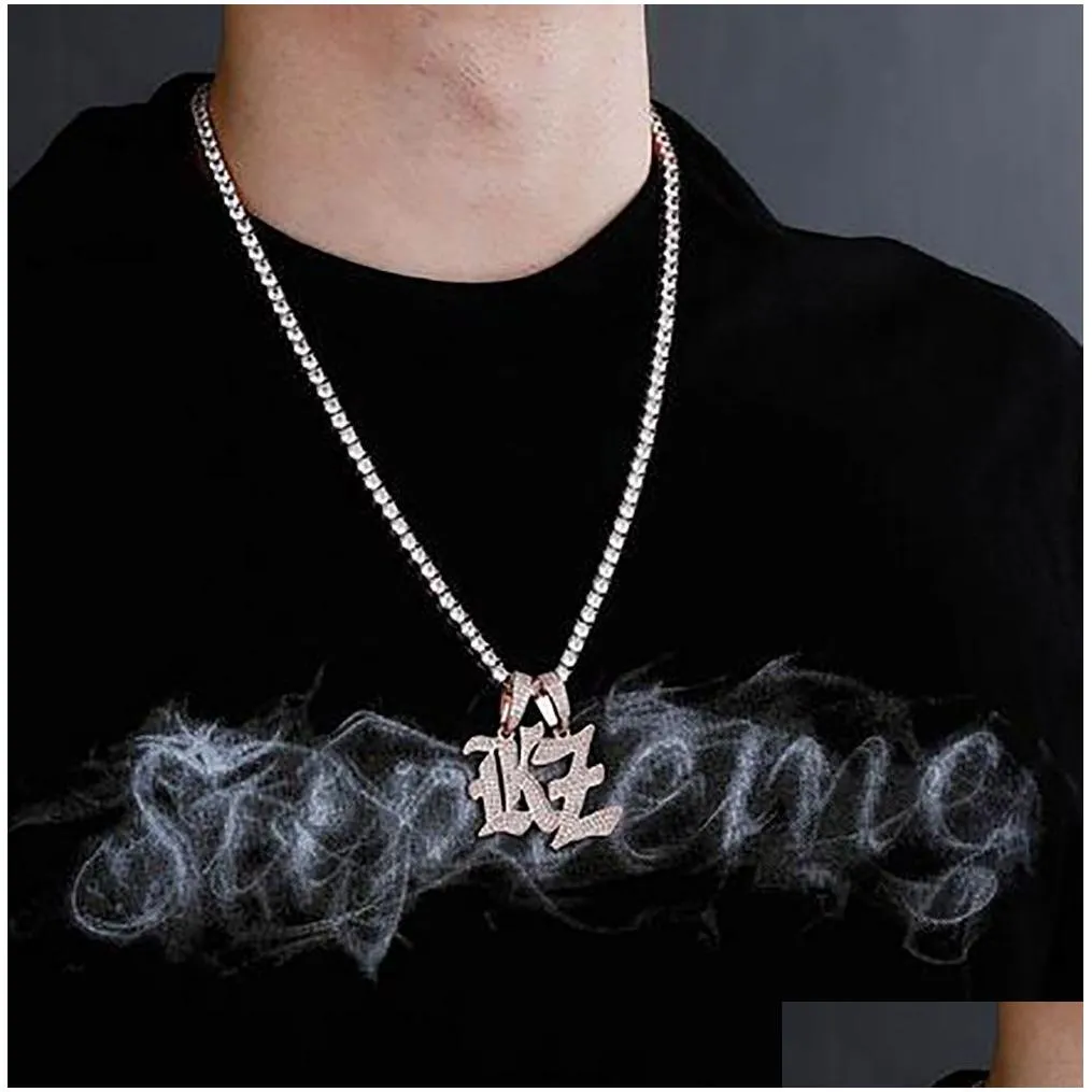 iced out a-z old style writing letters pendant necklace ancient letter charm with 24inch rope necklaces zirconia hiphop jewelry