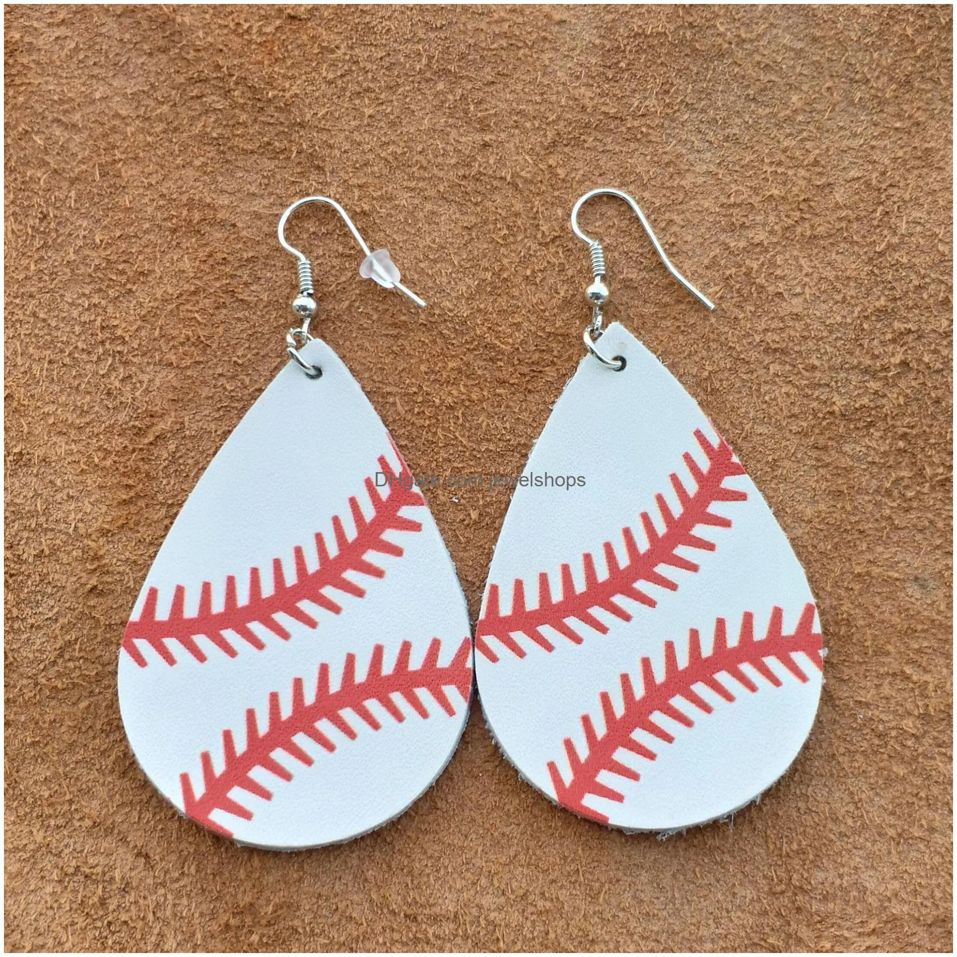 leather sports dangle earrings baseball american germany national flag football soccer basketball softball drop earrings for women