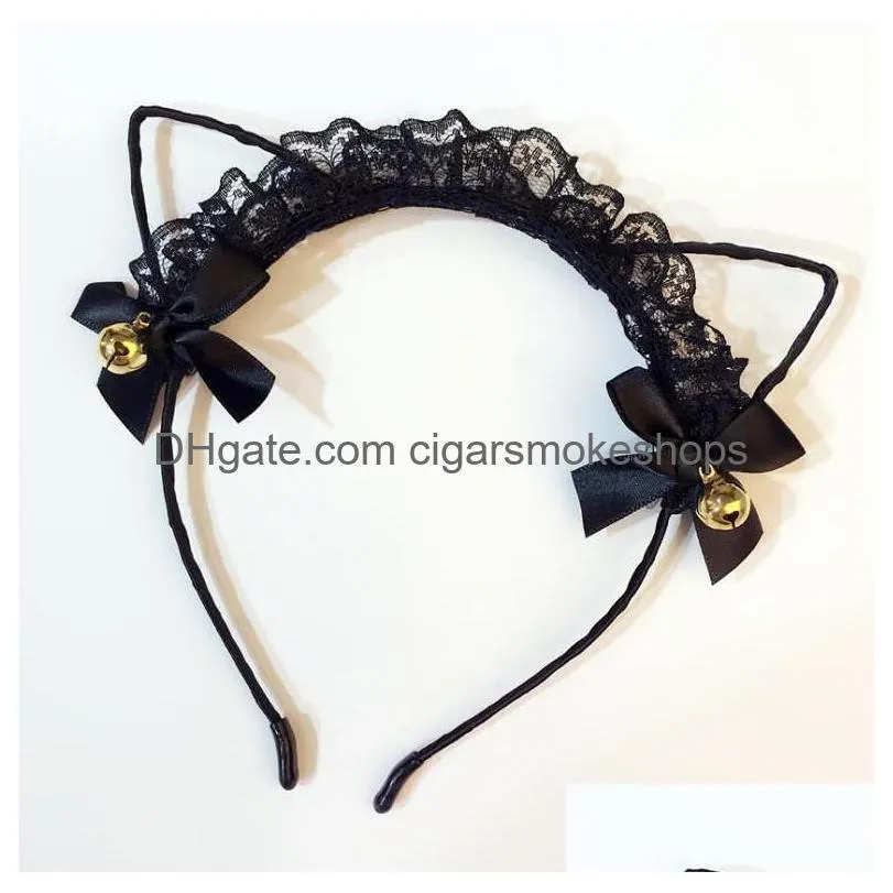 kawaii kitty lace headband + golden bells hair stick - cat ear cosplay hairband for events & holidays