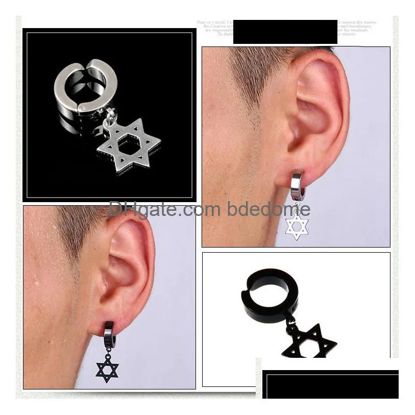 new stainless steel hypoallergenic no pierced dangle earrings for men women punk cross star pistol drop clip on earring fashion