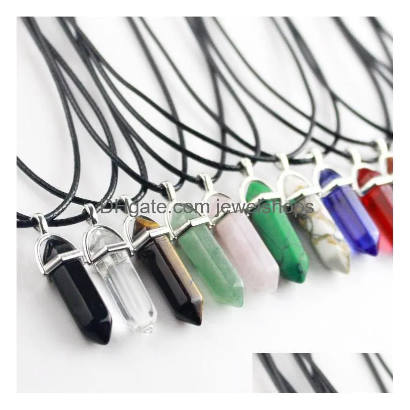 fashion natural stone gun bullet necklaces crystal quartz hexagonal healing pendant stainless steel chain for women fashion jewelry