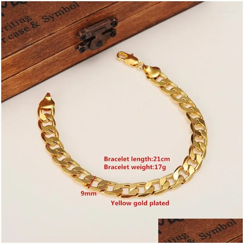 Bangle High Qualiaty Gold Bracelet Men Jewelry Wholesale Trendy Color 21CM 9MM Thick Cuban Link Chain Bracelets Boy Gifts