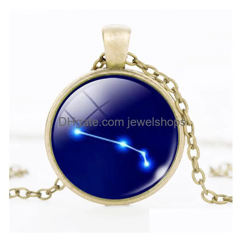 new 12 zodiac theme pendants necklaces women ladies chokers sweater chain constellation necklaces for fashion jewelry free shipping