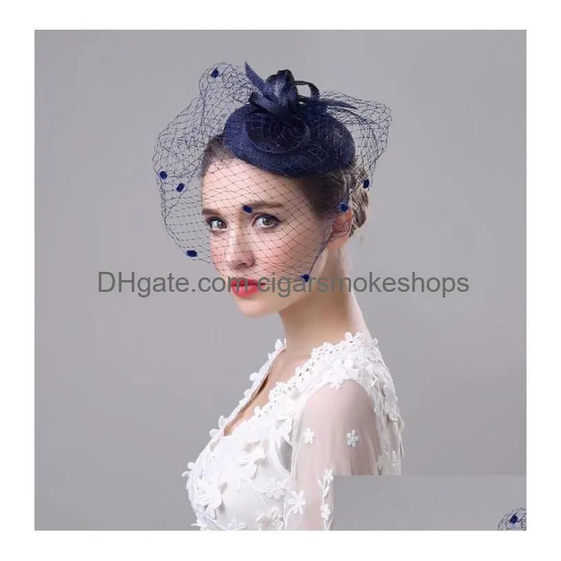 chicmesh fascinator hat: vintage linen veil hair clip for weddings, parties & fancy dress - black/beige/grey/blue