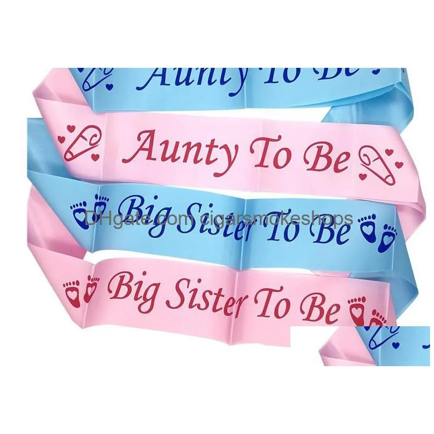 tinytoes satin mummy-to-be & family sashes - baby shower party decor in pink/blue