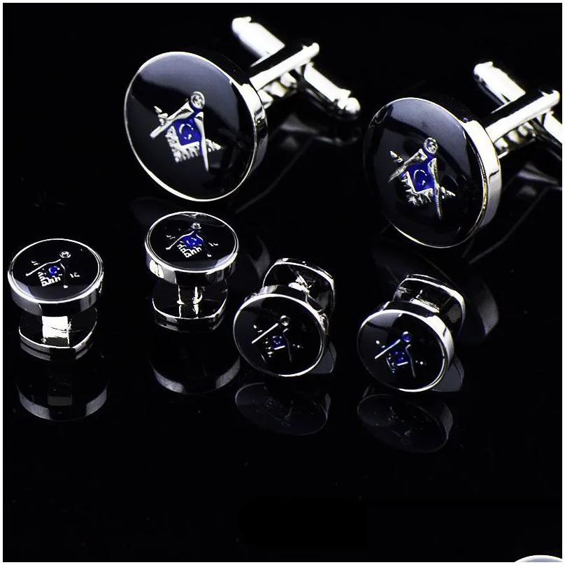 high quality polished shining brass men`s silver masonic cuff links and mason button mens freemason shirt cufflink