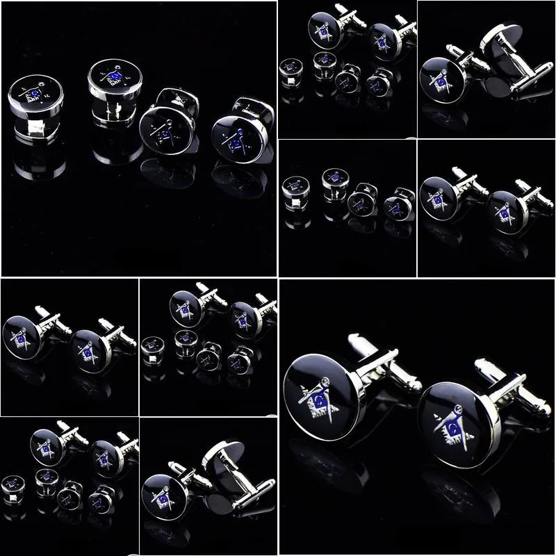 high quality polished shining brass men`s silver masonic cuff links and mason button mens freemason shirt cufflink