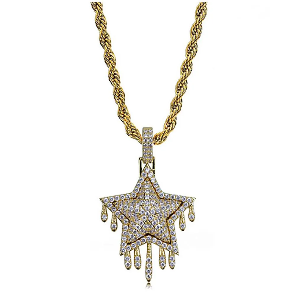 14k gold plated icy lab diamond star drip pendant men women with 24