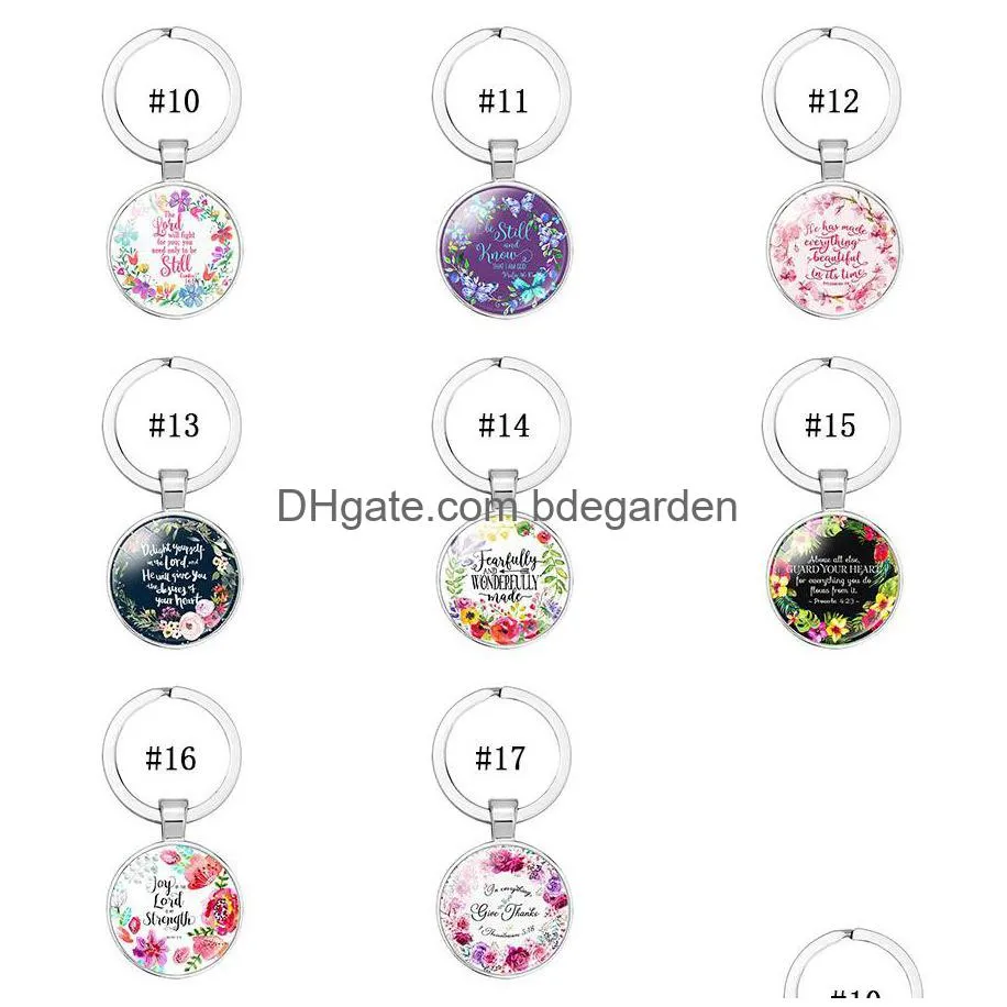 new arrival christian scripture keychains women catholic bible rose flower charm key ring chains for men fashion religion jewelry