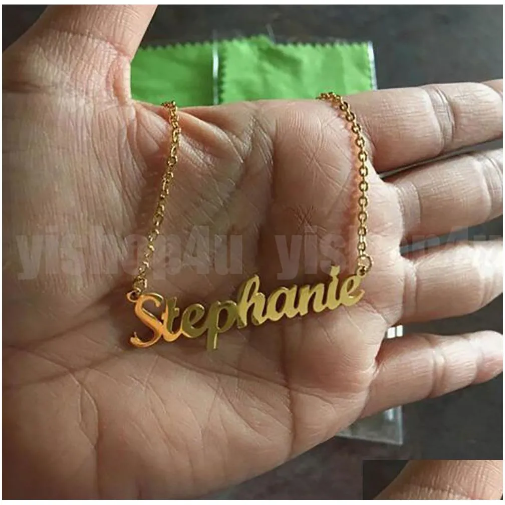 18k gold plated custom name nameplate pendant necklace stainless steel personalized letter choker chain for men women gift