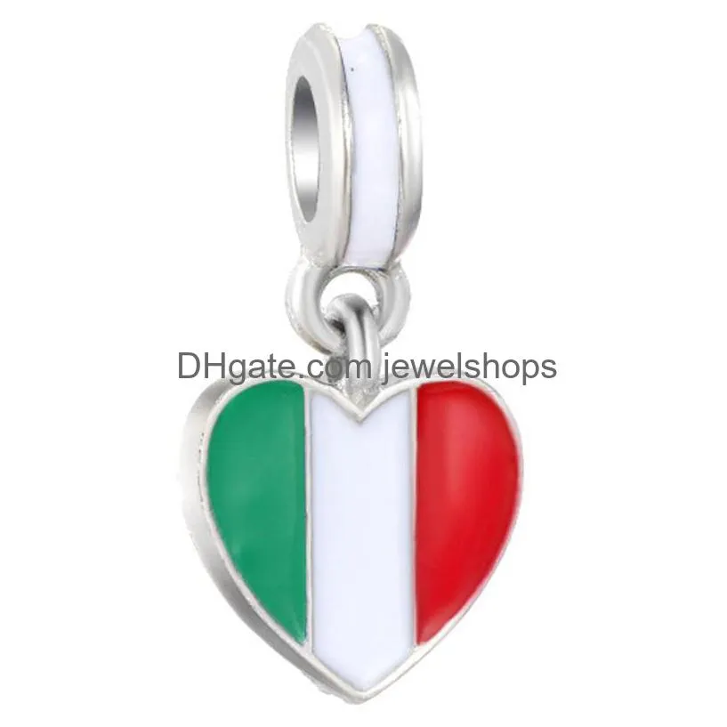 enamel national flag big hole beads united states italy canada loose spacer charm pendant for bracelet necklace diy jewelry making