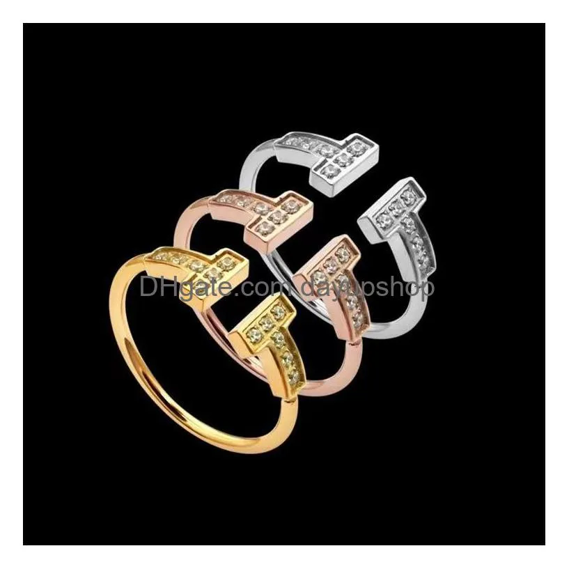 brand couple designer ring fashion mother shell shell t ring luxury crystal single and double row diamond ring gift