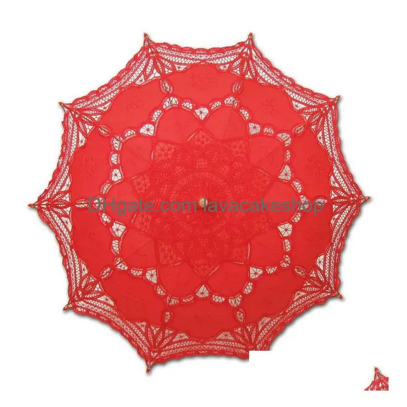 colourful cotton bridal parasol handmade battenburg lace embroidery sun umbrella elegant wedding party decoration umbrella