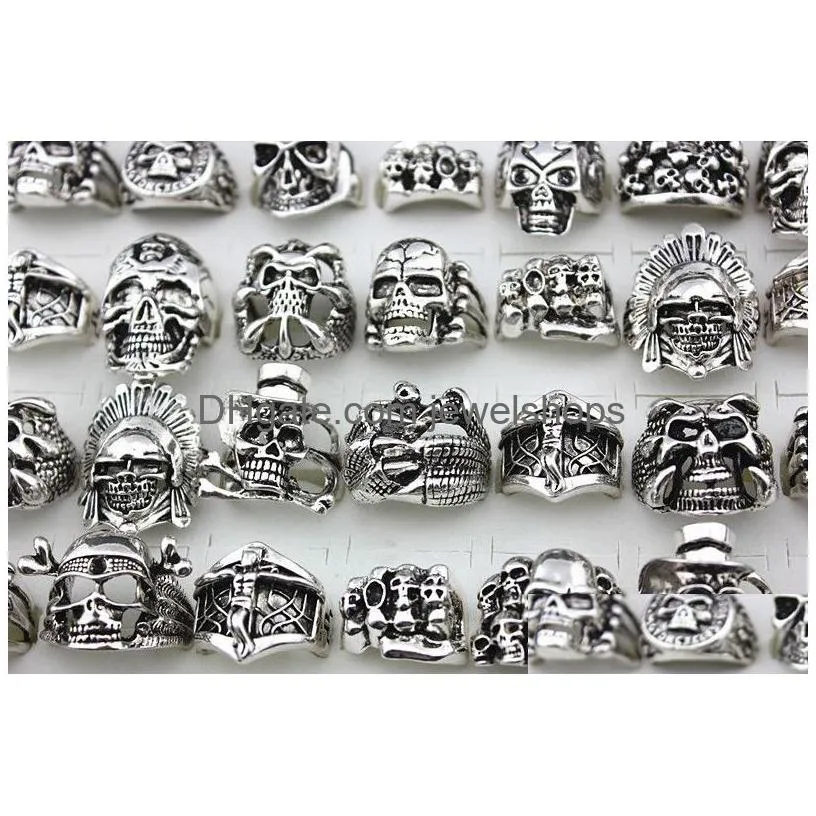 new gothic skull carved biker rings men`s anti-silver retro punk rings for men s fashion jewelry in bulk