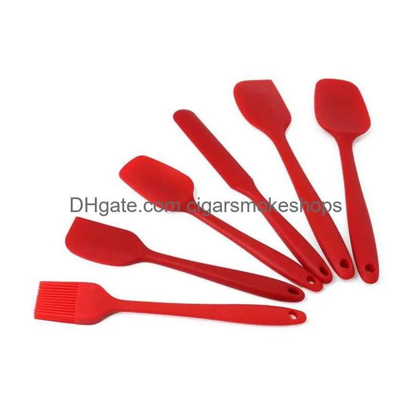 siliconecore spatula set - 6pc heat-resistant non-stick rubber spoon for baking, cooking w/steel handle. black & red