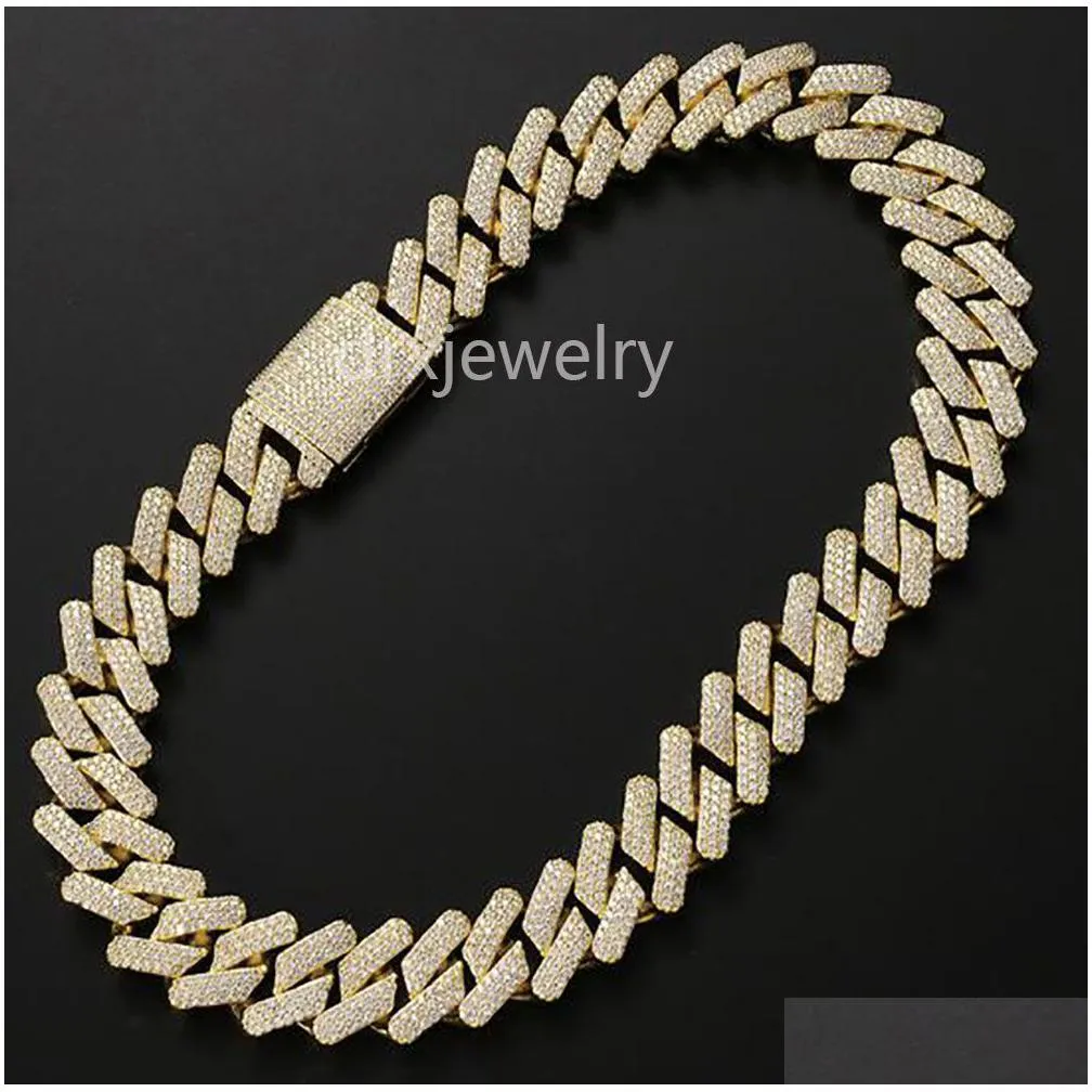 20mm iced cuban link prong diamond chain necklace 14k white gold plated cubic zirconia hiphop jewelry 16inch-24inch
