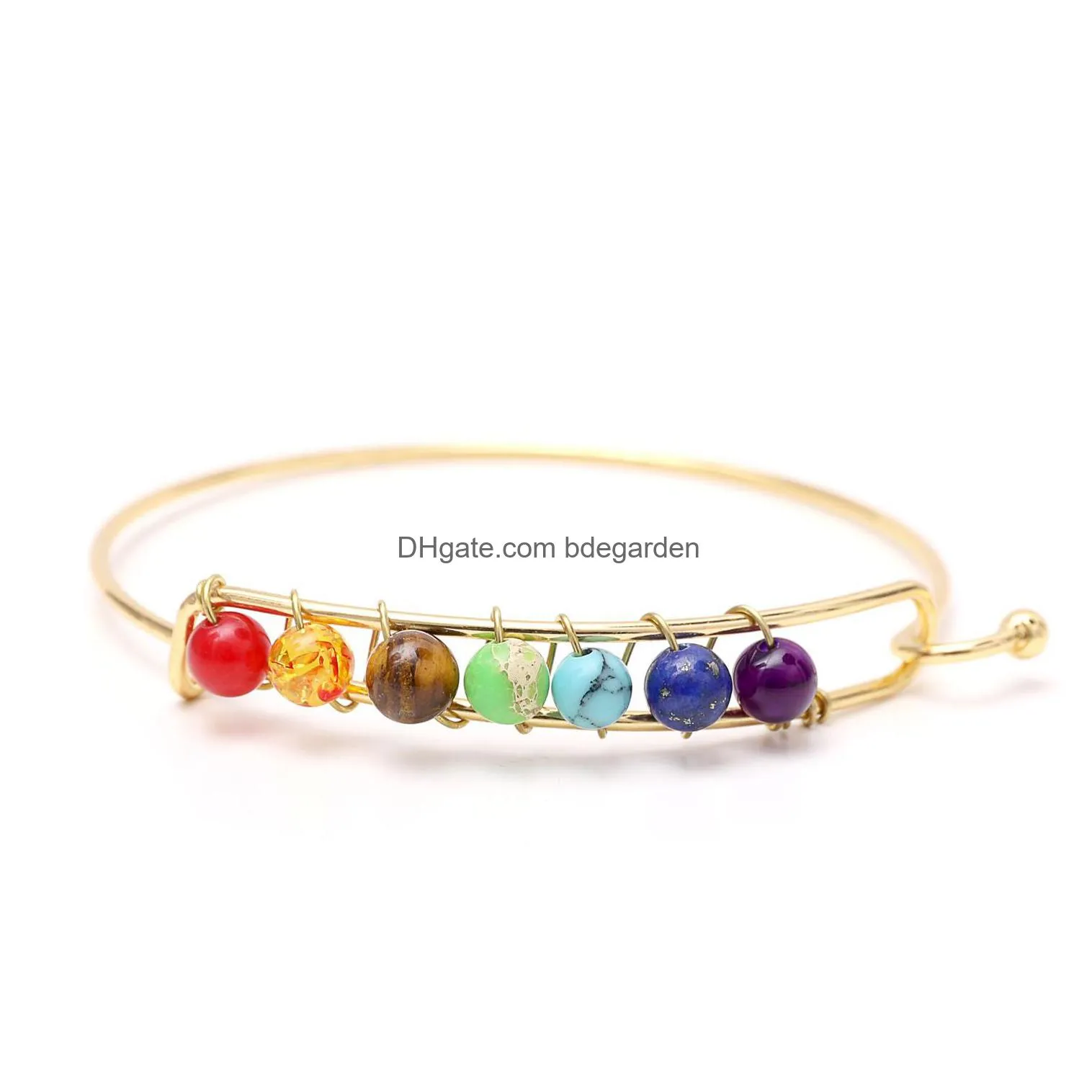 yoga 7 chakra wire bracelet for women silver gold natural stone bangle beads reiki spiritual buddha mens fashion jewelry drop ship