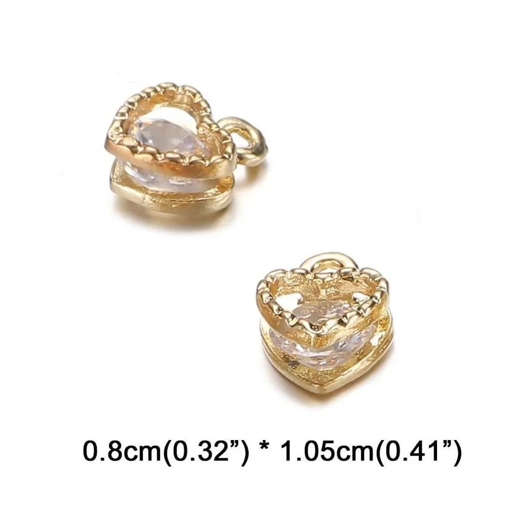 10PCS/Lots Shining Small Zircon Pendants Charms Heart Crystal Charms for Jewelry DIY Making Accessories