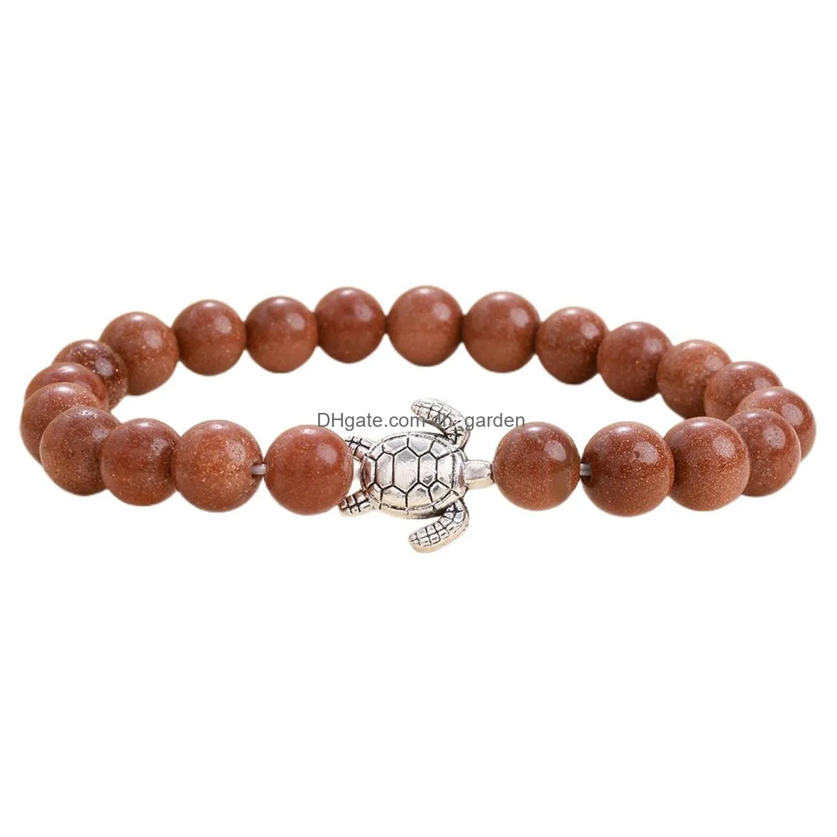 turtle shape alloy model with gemstone beads bracelet healing natural crystal stone beads bracelet for men and women