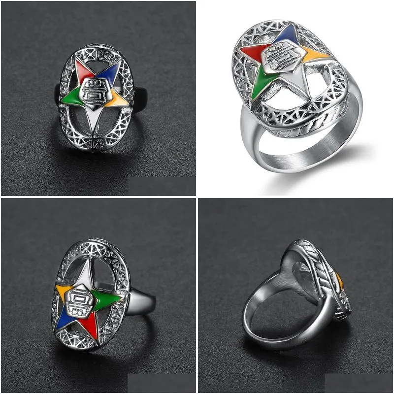 stainless steel silver order of the eastern star rings for ladies party band ring new trendy unique design oes masonic jewelry for