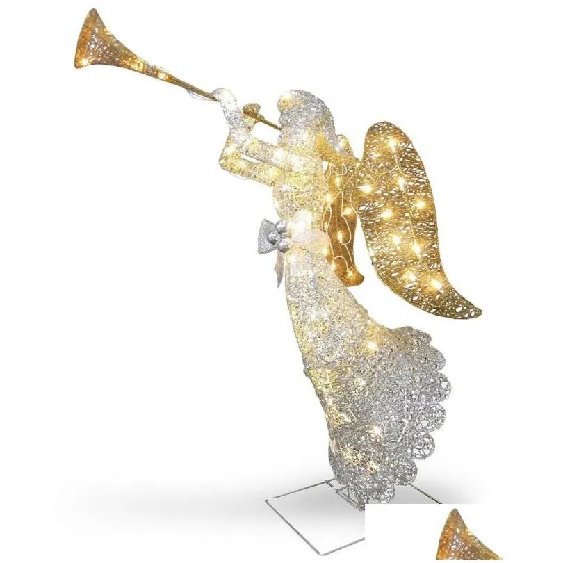 garden decorations gold silver lighted angel with trumpet outdoor christmas yard decoration sculpture art holiday winter display