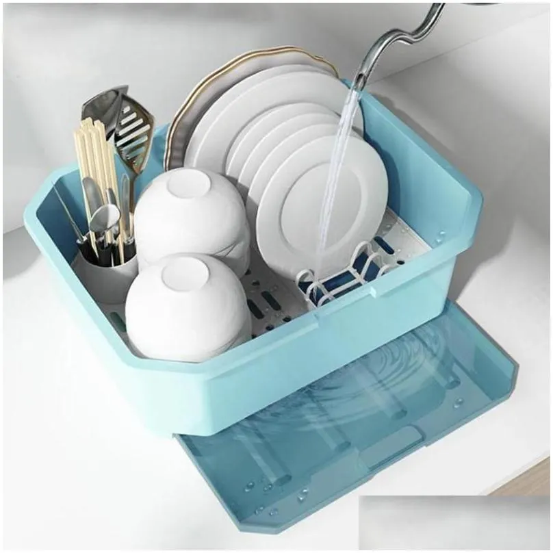 Kitchen Storage & Organization Bowl And Chopsticks Box Drain Plastic Cup Holder Household Rack Cupboard Lid Dish Rack, With E4g7