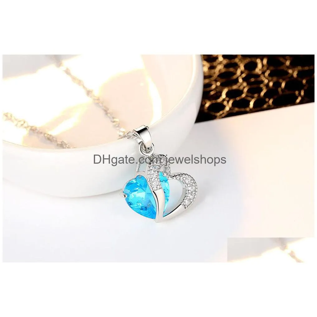 austrian crystal jewelry set cubic zirconia cz double heart shape pendant necklace stud earrings sets for women luxury jewelry gift