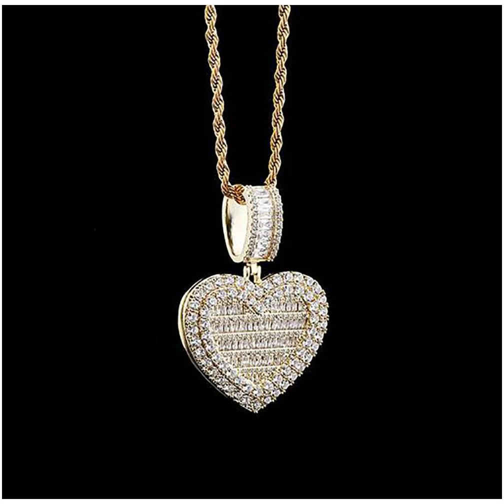 14k custom made iced love heart locket photo pendant necklace with 3mm rope chain silver gold color zircon hiphop jewelry