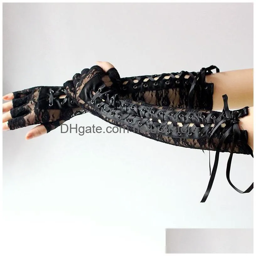 women gothic long glove fingerless black punk hip  jazz disco mittens clubwear dance cosplay party costumes fashion 1 pair