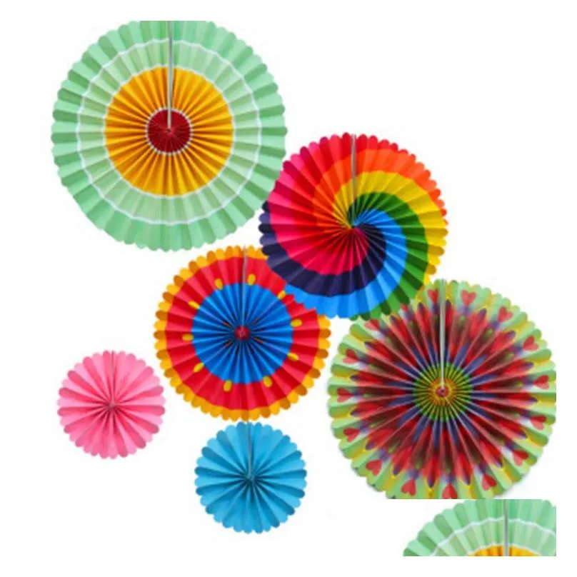 DHL 6pcs/set paper fan flowers fashion wedding decoration handmade paper folding fans for party celebration shop window festival