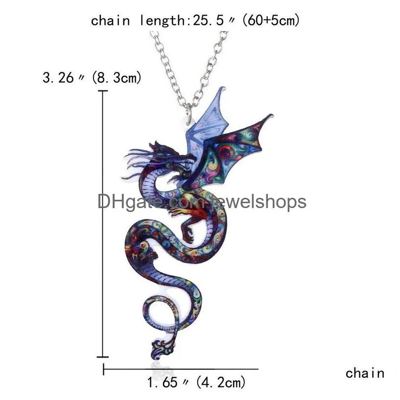 colorful double side acrylic printing cat dog dragon horse camel pendant necklace for women costume sweater chain handmade animal