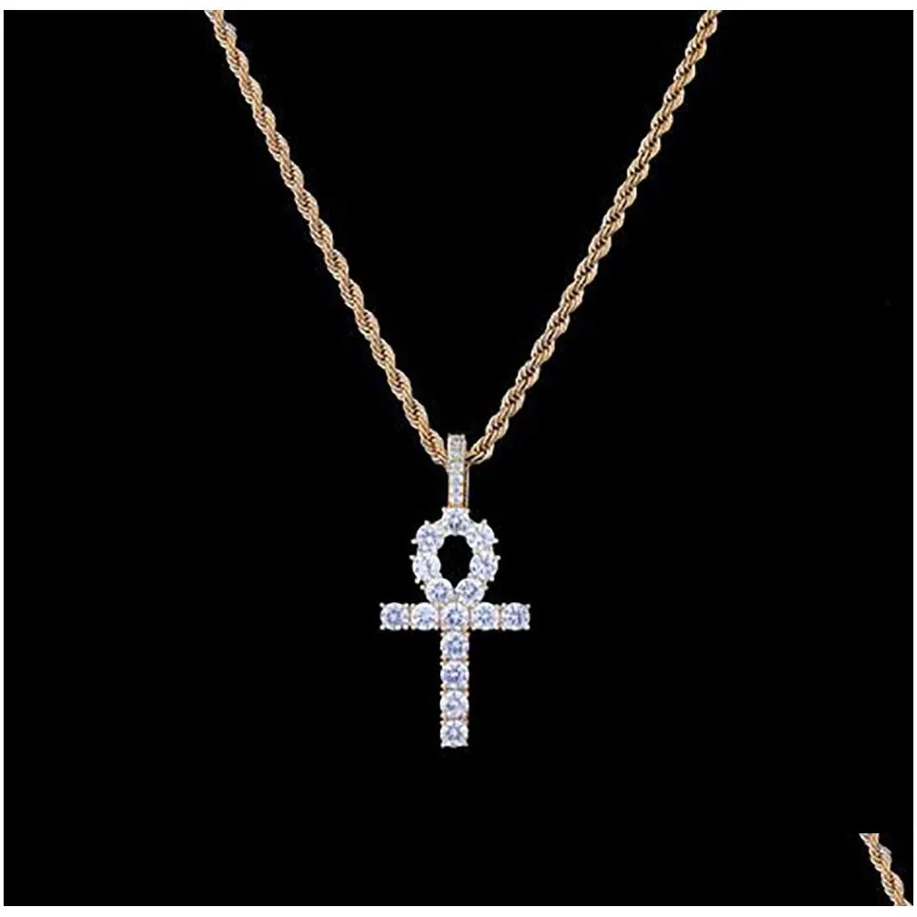 iced hip hop ankh cross pendant w/ 4mm 18