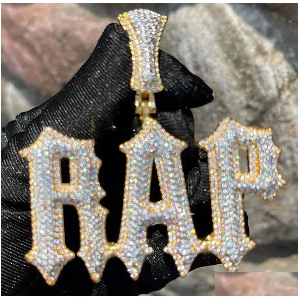 custom name a- z letters pendant necklace personalized charms iced out prong setting trap rapper men women gifts with 3mm 24inch rope