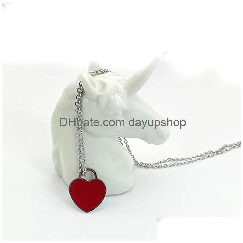 19mm heart necklace womens stainless steel fashion pendant pink green red couple jewelry valentine day gifts girlfriend wholesale