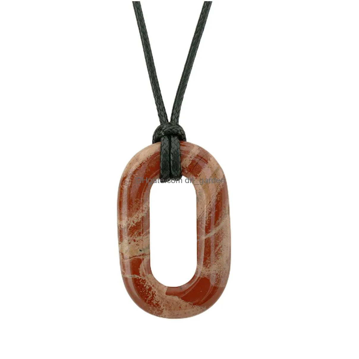 wholesale multiple healing crystal stones charm pendant 0-shape gemstones pendant necklace with black weave rope chain
