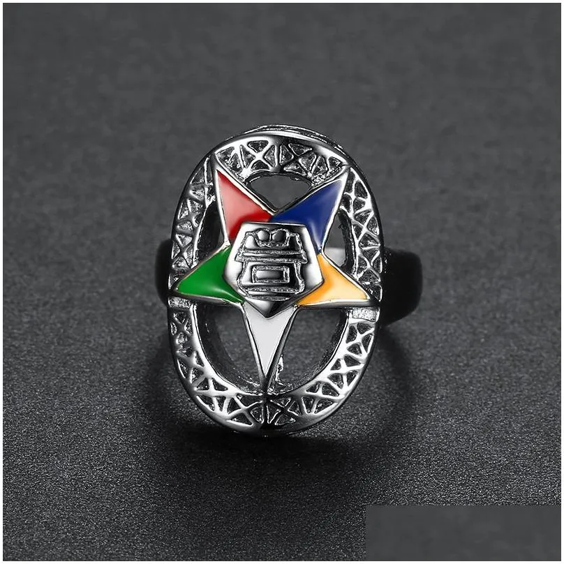 stainless steel silver order of the eastern star rings for ladies party band ring new trendy unique design oes masonic jewelry for