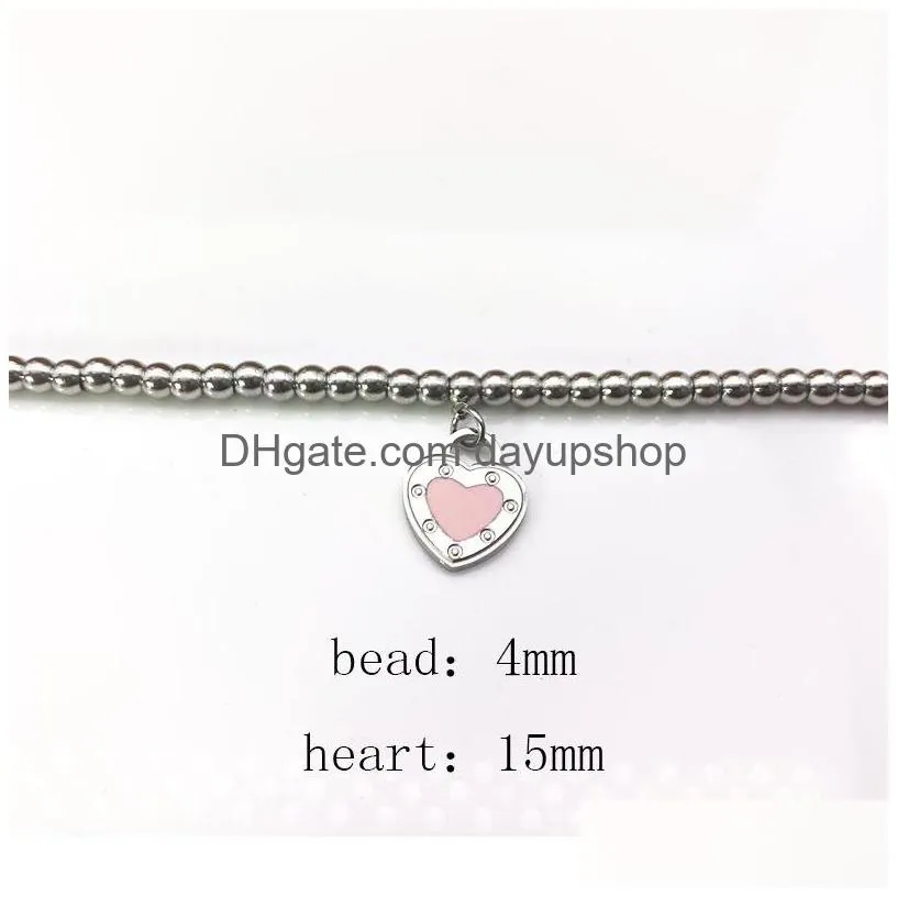 15mm heart bracelet women 4mm beaded strands stainless steel couple chain bracelets jewelry gifts for woman accessories wholesale