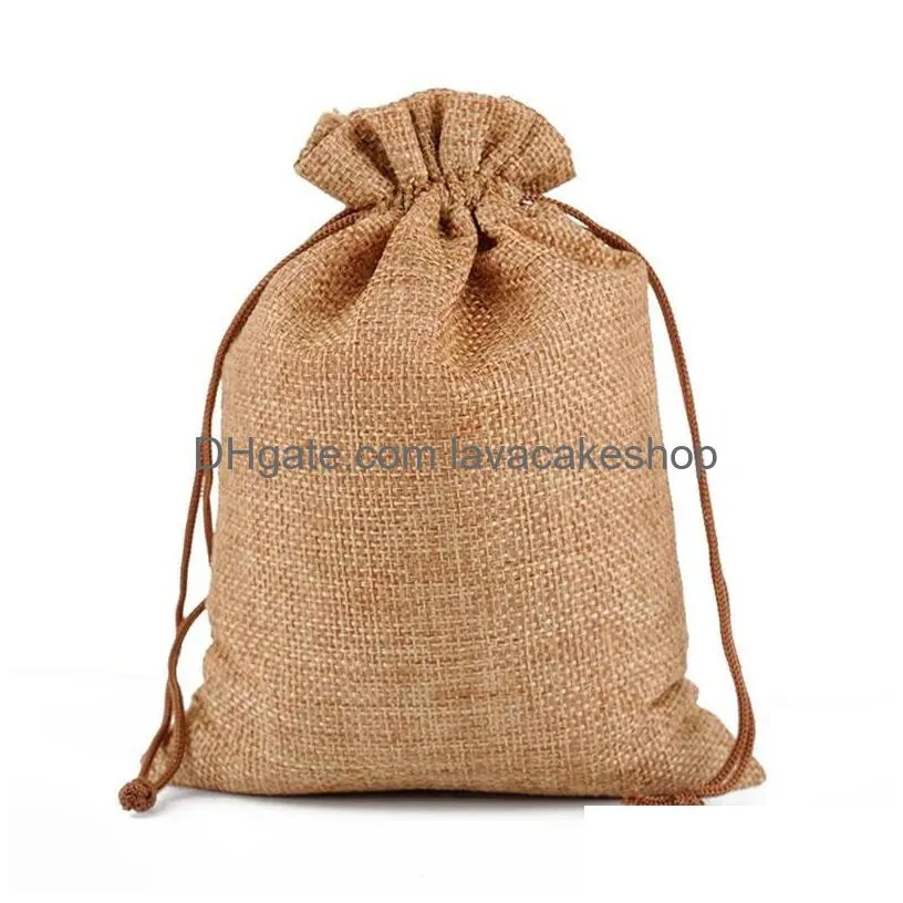 eco-friendly mini burlap jute sackcloth linen drawstring bags jewelry pouches bag christmas gift packaging bags