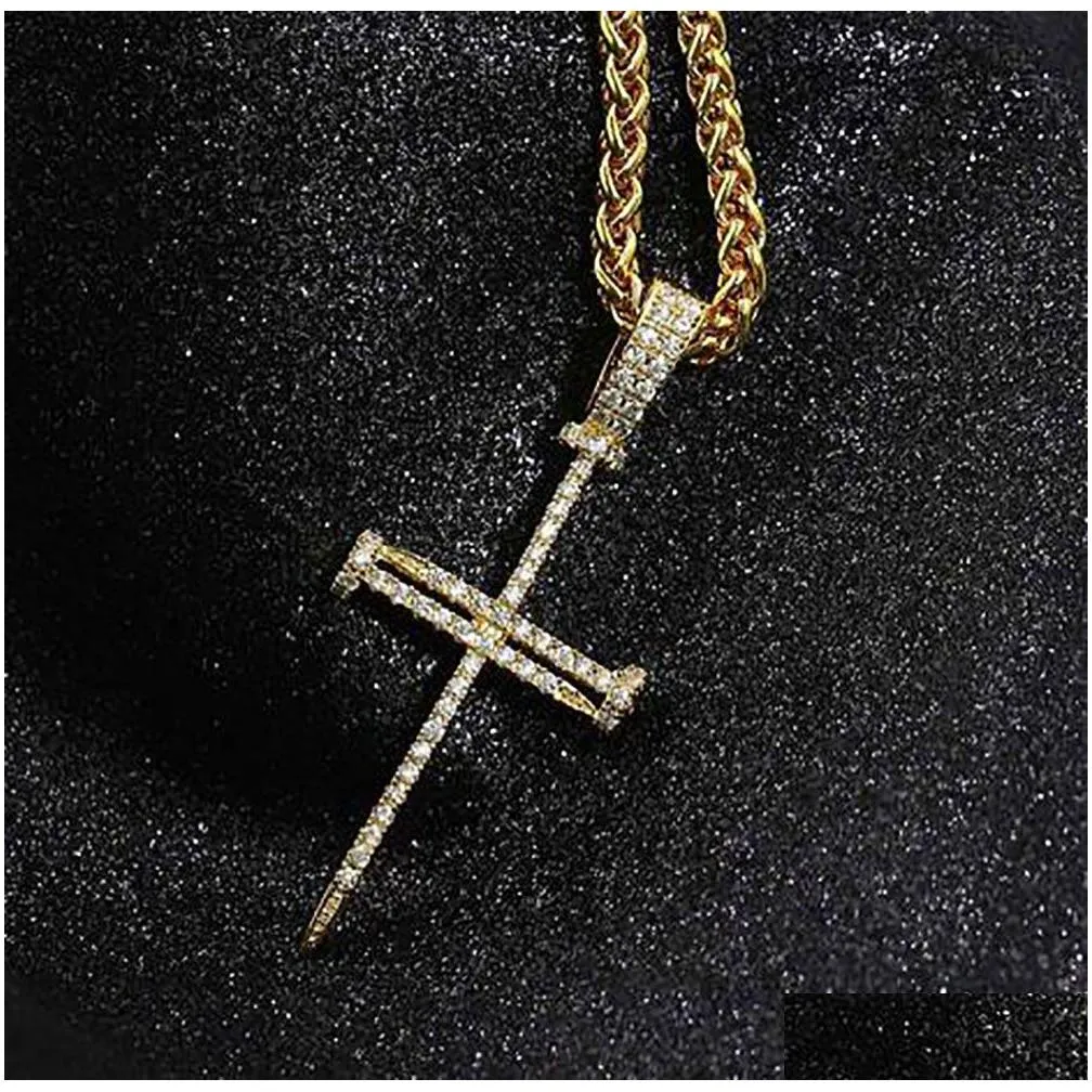 hiphop iced rose gold ankh egyptian pendant diamond cross necklace for men women jewelry with 24inch rope chain