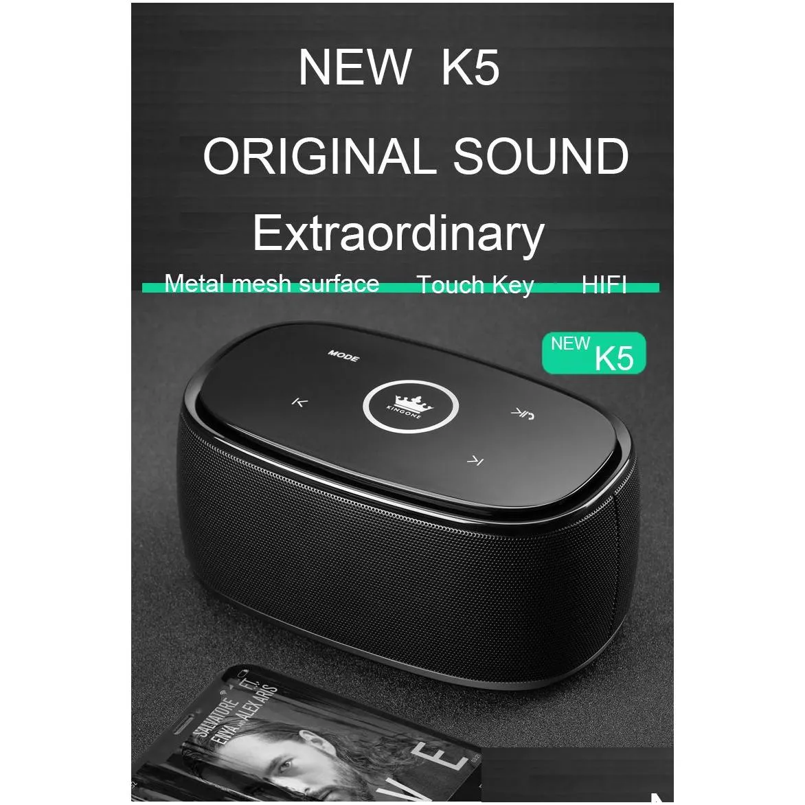 Genuine Kingone K5 bluetooth Super Bass speaker with TF Card Player Hands-free Micphone,Classic Metal bass K5 Subwoofer King One Car