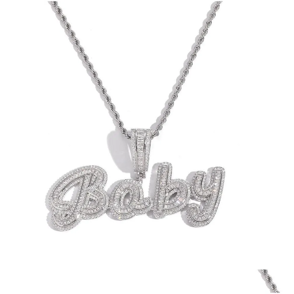 custom name a- z zircon baguette signature letters pendant necklace for men women gifts cubic zirconia necklace hip hop jewelry